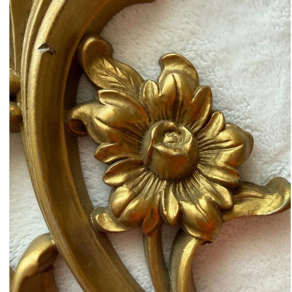 Vintage Syroco Resin Gold Wall Candle Sconce Hollywood Regency‎ Ornate Floral